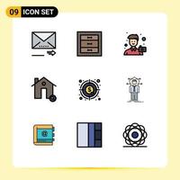 9 User Interface Filledline Flat Color Pack of modern Signs and Symbols of real find camera estate portrait Editable Vector Design Elements