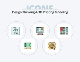 pensamiento de diseño e impresión d línea de modelado paquete de iconos llenos de 5 diseño de iconos. póster. educación. átomo. en línea. móvil vector