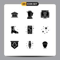 Set of 9 Modern UI Icons Symbols Signs for app boot machine shose online Editable Vector Design Elements