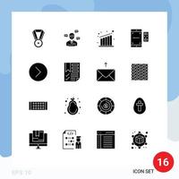 Pack of 16 creative Solid Glyphs of media valentine business smartphone qr Editable Vector Design Elements
