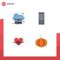 Set of 4 Vector Flat Icons on Grid for cloud heart internet remote pumpkin Editable Vector Design Elements