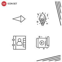 Mobile Interface Line Set of 4 Pictograms of arrow phone cone food tablet Editable Vector Design Elements