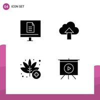 Pictogram Set of 4 Simple Solid Glyphs of business leaf online upload medicine Editable Vector Design Elements