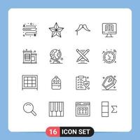 Set of 16 Modern UI Icons Symbols Signs for vegetable canned food hipster ontechnology computer Editable Vector Design Elements