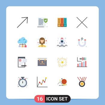paquete de 16 colores planos creativos de nube de datos de servidor de tecnología cerrar paquete editable de elementos de diseño de vectores creativos