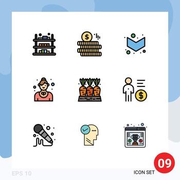 9 Filledline Flat Color concept for Websites Mobile and Apps carrot waitress arrow service employee Editable Vector Design Elements