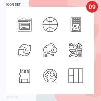 símbolos de iconos universales grupo de 9 esquemas modernos de hardware compartido de datos repetir recargar elementos de diseño de vectores editables