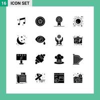 Editable Vector Line Pack of 16 Simple Solid Glyphs of planet environment insignia ecology energy Editable Vector Design Elements