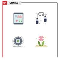 Group of 4 Modern Flat Icons Set for monitoring flow pulse fitness making Editable Vector Design Elements