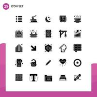 Pictogram Set of 25 Simple Solid Glyphs of bowl safe moon deposit bank Editable Vector Design Elements