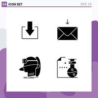 Pack of 4 Modern Solid Glyphs Signs and Symbols for Web Print Media such as arrow user mail human vr Editable Vector Design Elements