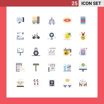 conjunto de colores planos de interfaz móvil de 25 pictogramas de aplicación móvil diseño divertido ojos elementos de diseño vectorial editables vector