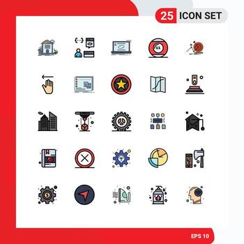 Editable Vector Line Pack of 25 Simple Filled line Flat Colors of game ball development synchronization link Editable Vector Design Elements