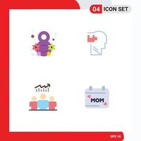 Mobile Interface Flat Icon Set of 4 Pictograms of day group women celebrate mind team Editable Vector Design Elements