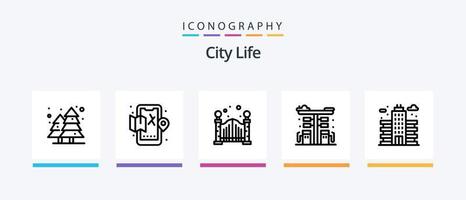 paquete de iconos de la línea de vida de la ciudad 5 que incluye comida. la vida. la vida. ciudad. parque. diseño de iconos creativos vector