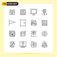 User Interface Pack of 16 Basic Outlines of flag home electric lamp floor Editable Vector Design Elements