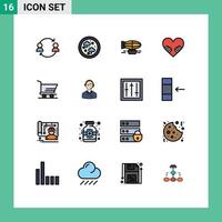 Set of 16 Modern UI Icons Symbols Signs for valentine heart technology travel filled Editable Creative Vector Design Elements