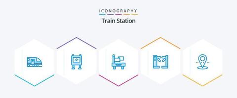 paquete de iconos azules de la estación de tren 25 que incluye el punto. localización. bandera. bajo tierra. control vector