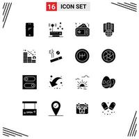 Modern Set of 16 Solid Glyphs and symbols such as server internet network hosting cinema Editable Vector Design Elements