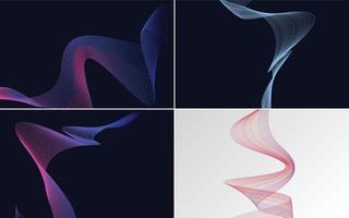 Set of 4 geometric wave pattern background Abstract waving line vector