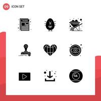 9 Solid Glyph concept for Websites Mobile and Apps like heart construction logo clone Editable Vector Design Elements