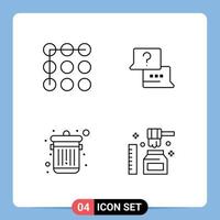 4 Universal Line Signs Symbols of lock trash job chat honey Editable Vector Design Elements