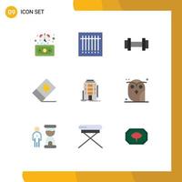 Pictogram Set of 9 Simple Flat Colors of hostel city sport building eraser Editable Vector Design Elements