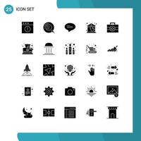 User Interface Pack of 25 Basic Solid Glyphs of medical hospital chat roof house Editable Vector Design Elements