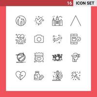 Pack of 16 Modern Outlines Signs and Symbols for Web Print Media such as basic camera canada heart health cardiogram Editable Vector Design Elements