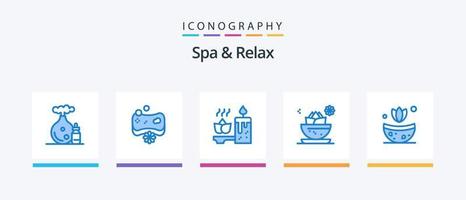 spa y relax paquete de iconos azul 5 que incluye baño. spa. aromaterapia loto. centro. diseño de iconos creativos vector