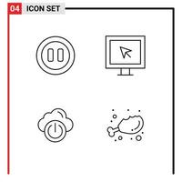 Pack of 4 Modern Filledline Flat Colors Signs and Symbols for Web Print Media such as controls network entertainment tv chicken Editable Vector Design Elements