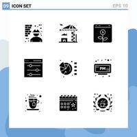 Group of 9 Solid Glyphs Signs and Symbols for user interface building communication financial Editable Vector Design Elements