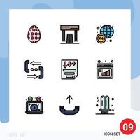 Pack of 9 Modern Filledline Flat Colors Signs and Symbols for Web Print Media such as data help recreation contact call Editable Vector Design Elements