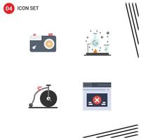 Editable Vector Line Pack of 4 Simple Flat Icons of camera old photo science vehicle Editable Vector Design Elements