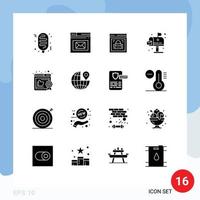 Pack of 16 Modern Solid Glyphs Signs and Symbols for Web Print Media such as business life information security environment web security Editable Vector Design Elements