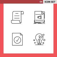 Pack of 4 Modern Filledline Flat Colors Signs and Symbols for Web Print Media such as document document audio music bulb Editable Vector Design Elements