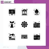 9 Creative Icons Modern Signs and Symbols of laboratory biochemistry drop atom nature Editable Vector Design Elements