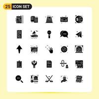 Pictogram Set of 25 Simple Solid Glyphs of finance cassette wlan audio tape wedding Editable Vector Design Elements