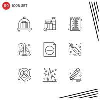 User Interface Pack of 9 Basic Outlines of food file menu document plane Editable Vector Design Elements