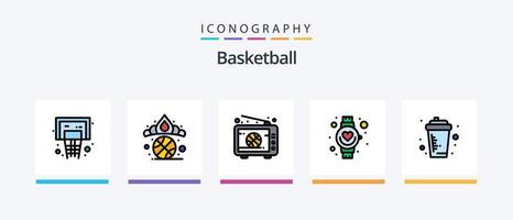 la línea de baloncesto llenó el paquete de 5 íconos, incluido el equipo. estrategia. girar. camino. corazón. diseño de iconos creativos vector