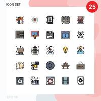 paquete de 25 modernos signos y símbolos de colores planos de línea rellena para medios de impresión web, como la construcción de elementos de diseño de vectores editables de educación en línea de papá de aprendizaje en línea