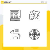 Set of 4 Modern UI Icons Symbols Signs for blueprint donkey website environment political Editable Vector Design Elements