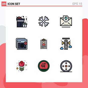 Editable Vector Line Pack of 9 Simple Filledline Flat Colors of learning learning envelope e website Editable Vector Design Elements