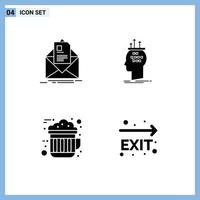 Editable Vector Line Pack of 4 Simple Solid Glyphs of mail thinking email brain cocoa Editable Vector Design Elements