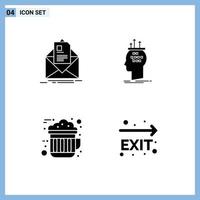 Editable Vector Line Pack of 4 Simple Solid Glyphs of mail thinking email brain cocoa Editable Vector Design Elements