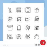 Paquete de 16 esquemas de interfaz de usuario de signos y símbolos modernos de elementos de diseño vectorial editables de regalo de compras de comunicación de cinta de bandera vector