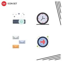 paquete de línea vectorial editable de 4 iconos planos simples del reloj de correo electrónico del dispositivo flecha hacia atrás elementos de diseño vectorial editables vector