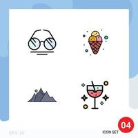 Filledline Flat Color Pack of 4 Universal Symbols of glasses landscape spring ice mountain Editable Vector Design Elements