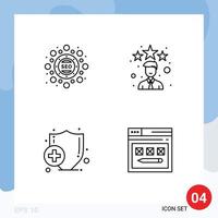 Set of 4 Modern UI Icons Symbols Signs for marketing insurance seo package rating internet Editable Vector Design Elements