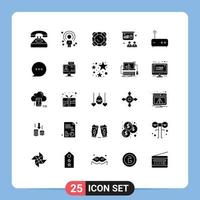 Set of 25 Vector Solid Glyphs on Grid for board presentation person conference support Editable Vector Design Elements